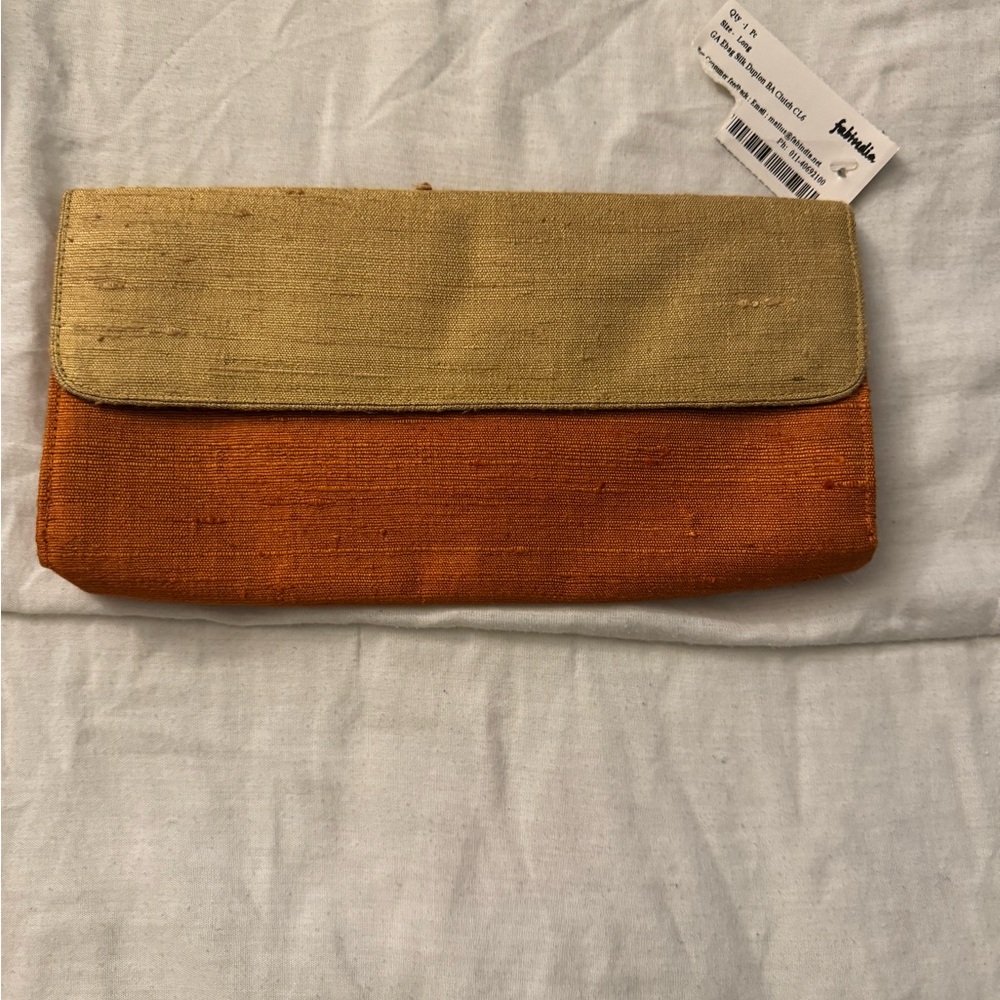 Fab India - Elegant new Orange and Tan Clutch Bag with tag - made in India.